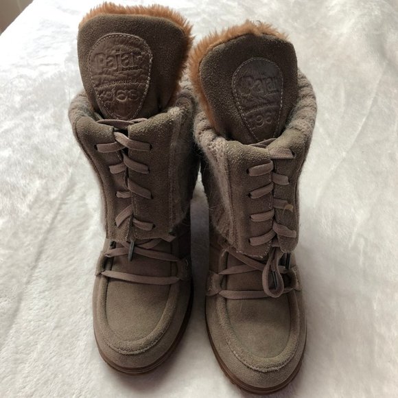 PAJAR Winter Fleece Lined Taupe Block Heel Fold Over Booties Size 8 - Picture 2 of 11